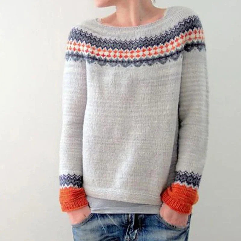 Retro Nordic Fair Isle Geometric Pattern Crew Neck Pullover Christmas Sweater