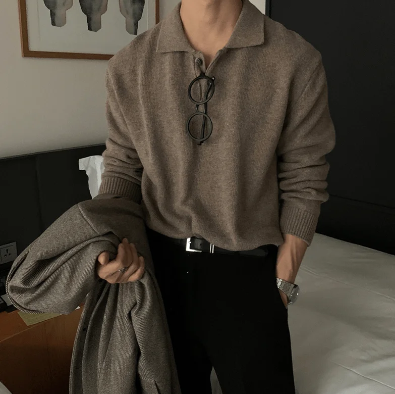 RT No. 6206 KNITTED COLLAR QUARTER BUTTON-UP SWEATER