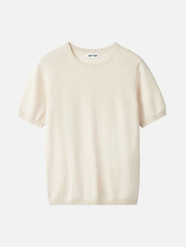 Short Sleeve O-Neck Cashmere Tee in Feather White