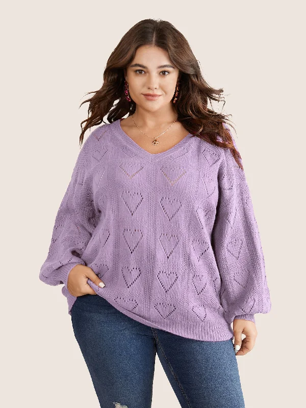 Solid Heart Pointelle Lantern Sleeve Pullover