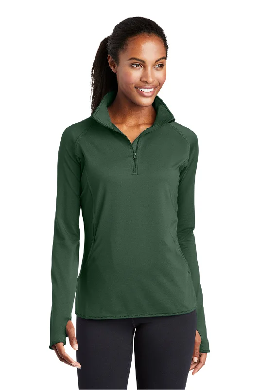 Sport-Tek Womens Sport-Wick Moisture Wicking 1/4 Zip Sweatshirt - Forest Green