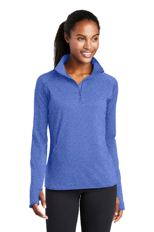 Sport-Tek Womens Sport-Wick Moisture Wicking 1/4 Zip Sweatshirt - Heather True Royal Blue