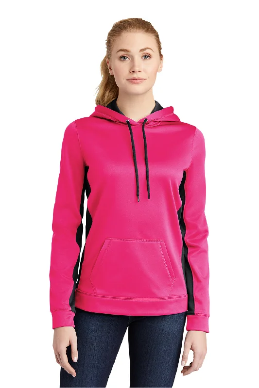 Sport-Tek Womens Sport-Wick Moisture Wicking Fleece Hooded Sweatshirt Hoodie - Neon Pink/Black