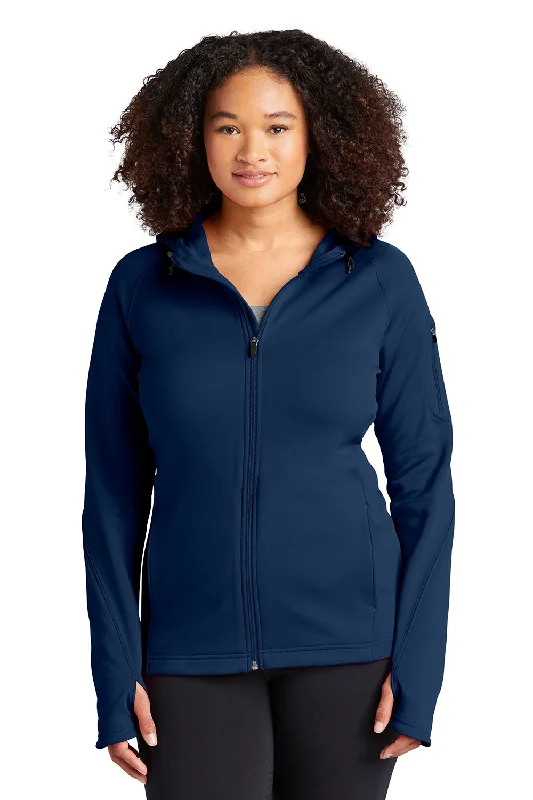 Sport-Tek Womens Tech Moisture Wicking Fleece Full Zip Hooded Sweatshirt Hoodie - True Navy Blue