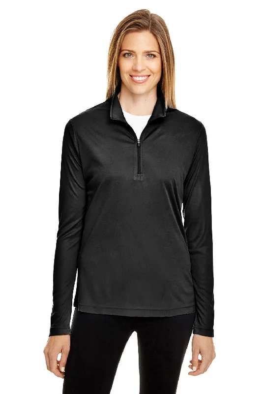 Team 365 Womens Zone Performance Moisture Wicking 1/4 Zip Sweatshirt - Black