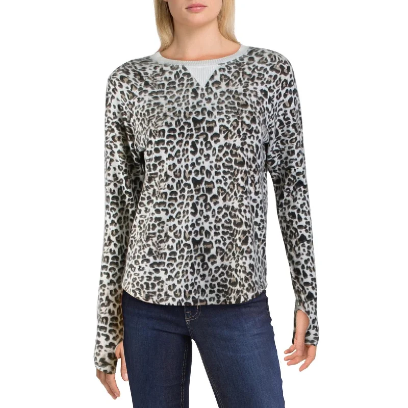 Theo & Spence Womens Animal Print Ribbed Pullover Sweater