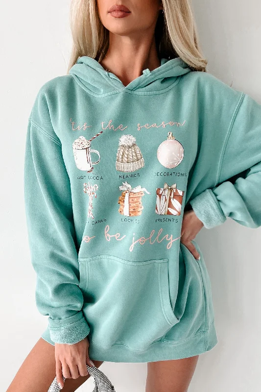 "Tis The Season To Be Jolly" Vintage Wash Graphic Hoodie (Mint) - Print On Demand