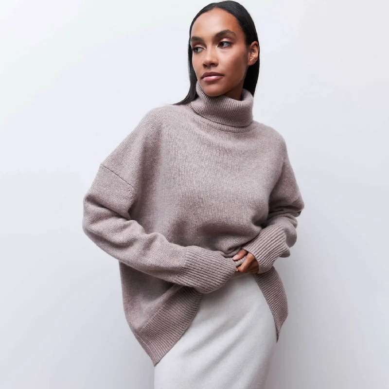 Warm Monochrome Turtleneck Drop Shoulder Long Sleeve Pullover Oversized Sweater