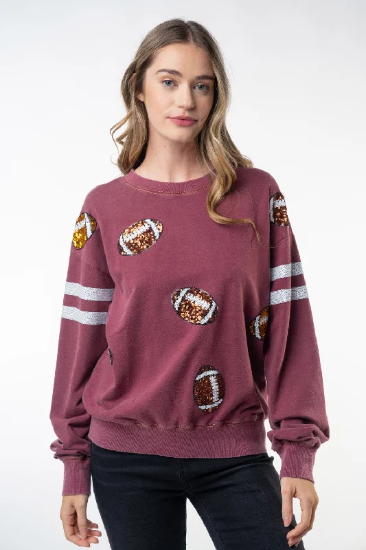 White Birch Sequin Embellished Football Sweatshirt