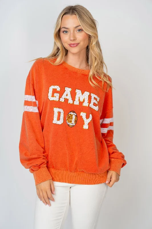 White Birch  Sequin Embellished Game Day Sweatshirt