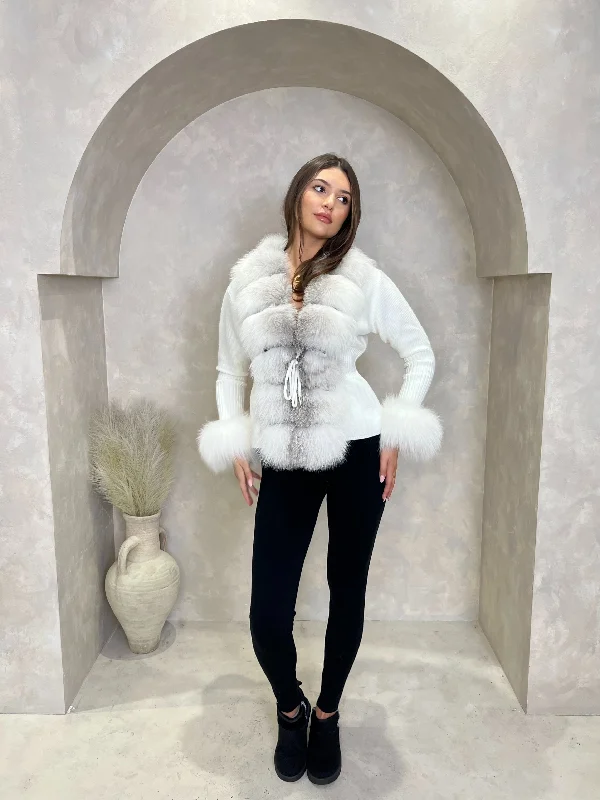 White/Two Tone Luxury Fur Cardigan