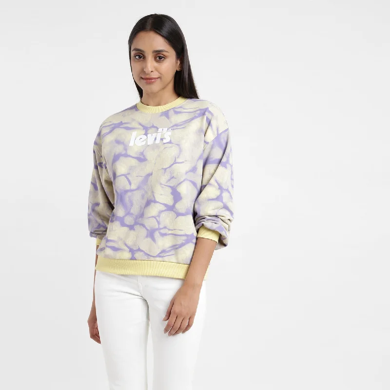 Women's Abstract Yellow Crew Neck Sweatshirt