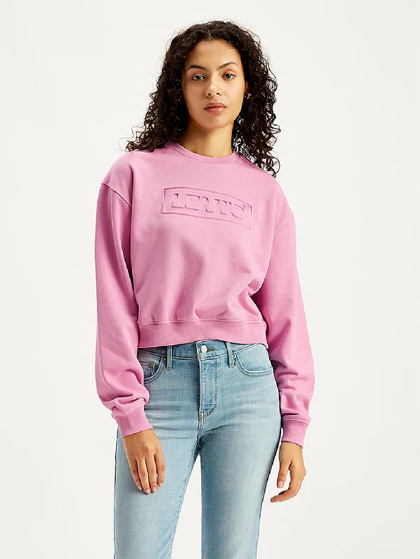 Women's Brand Logo Pink Crew Neck Sweatshirt