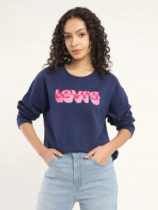 Women's Solid Navy Crew Neck Sweatshirt