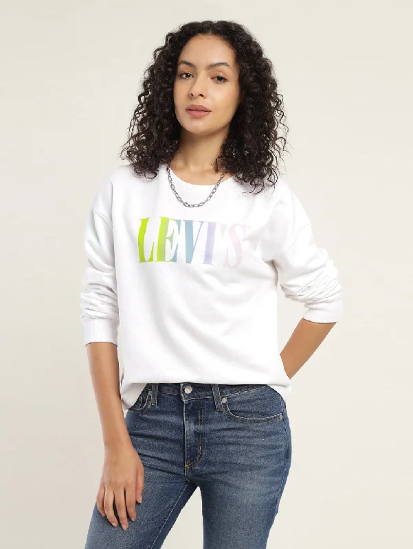 Women's Solid White Crew Neck Sweatshirt