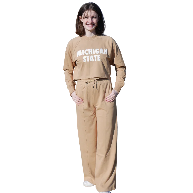 Women's Tan Raglan Cropped Sweatsuit Outfit