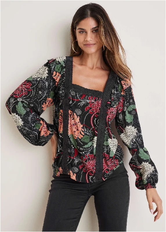 Ruffle Square Neck Blouse - Whimsical Mums