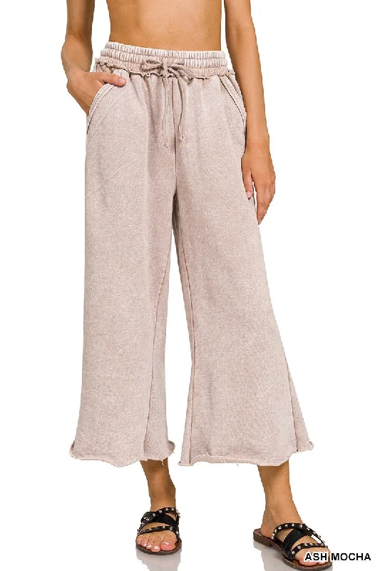 Zenana Acid Wash Fleece Palazzo Sweat Pants