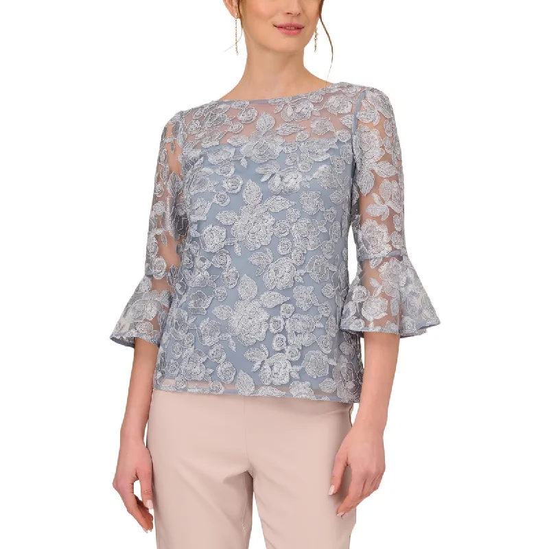 Adrianna Papell Womens Embroidered Blouse