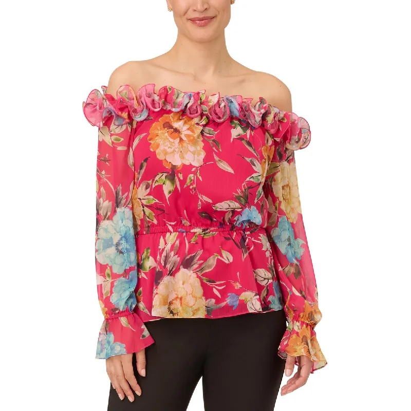 Adrianna Papell Womens Ruffled  Blouse