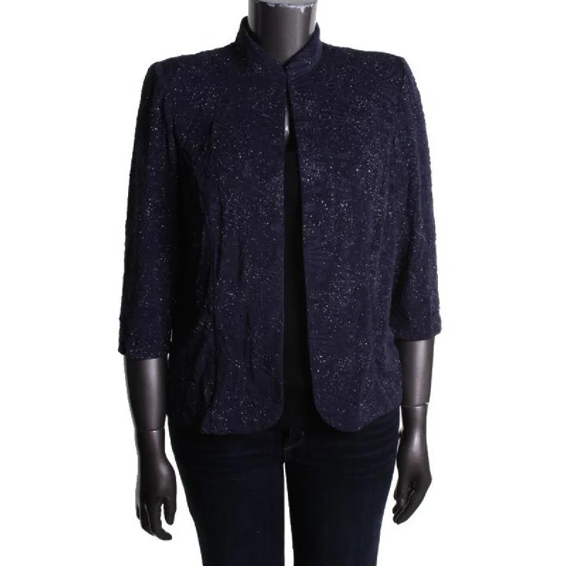 Alex Evenings Womens Glitter Mandarin Collar Blazer