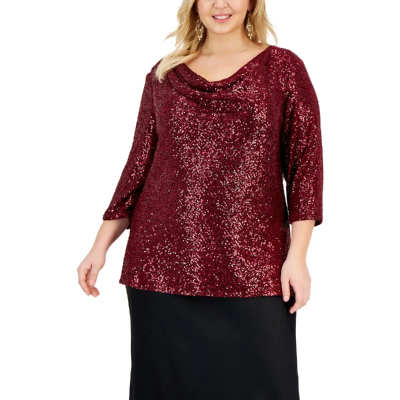 Alex Evenings Womens Mesh Sequined Blouse