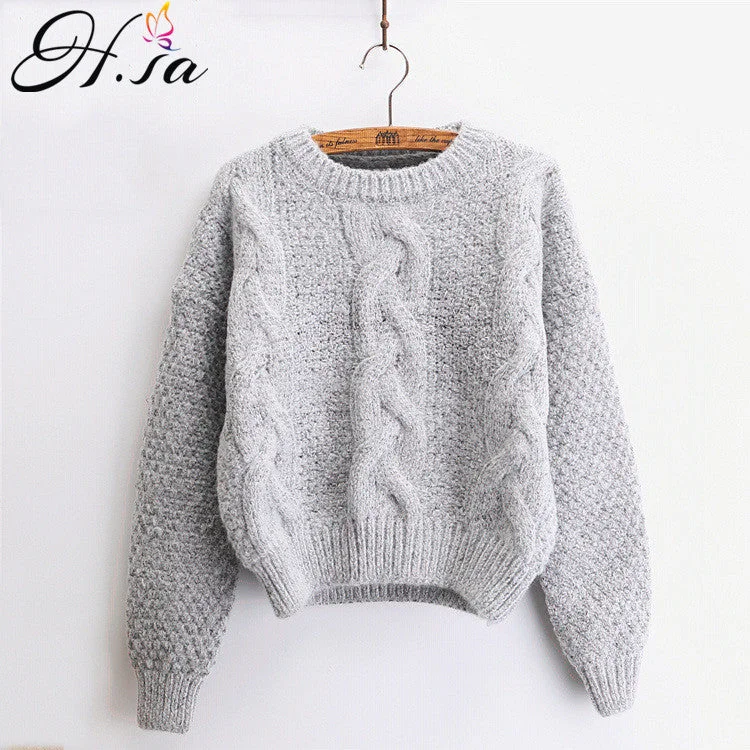 H.SA Women Sweaters Warm Pullover and Jumpers Crewneck Mohair Pullover Twist Pull Jumpers Autumn 2017 Knitted Sweaters Christmas