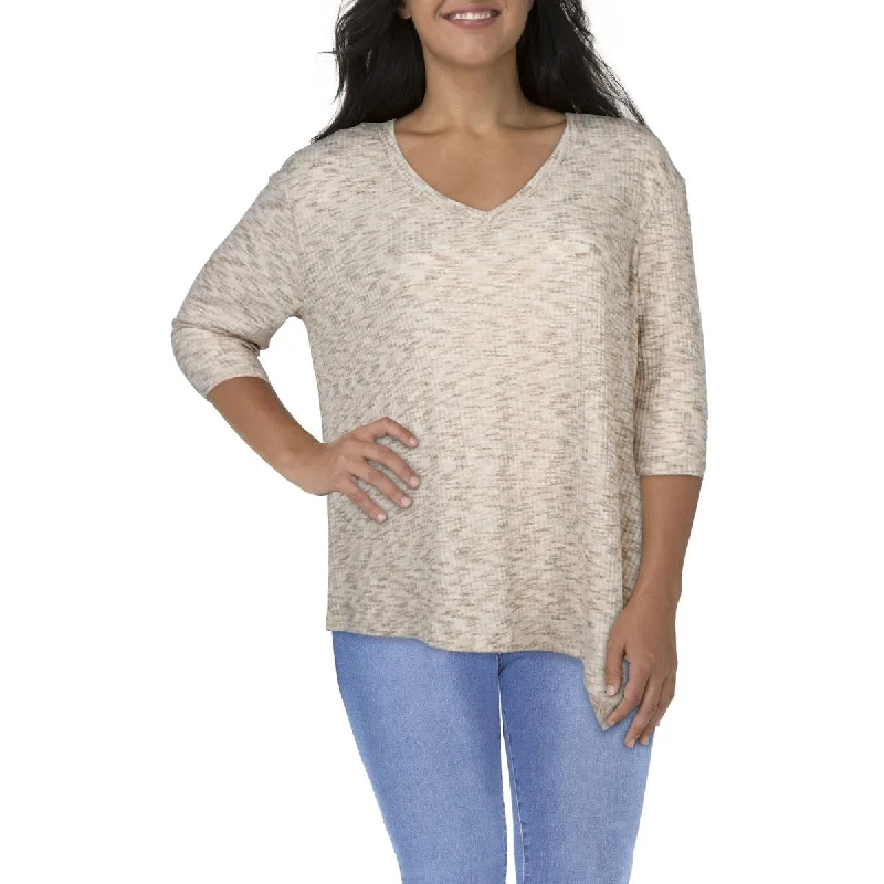 Jessica Simpson Womens Plus Asymmetric Heathered Pullover Top