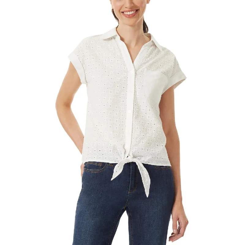 Jones New York Womens Blouse Cuff Sleeve Button-Down Top