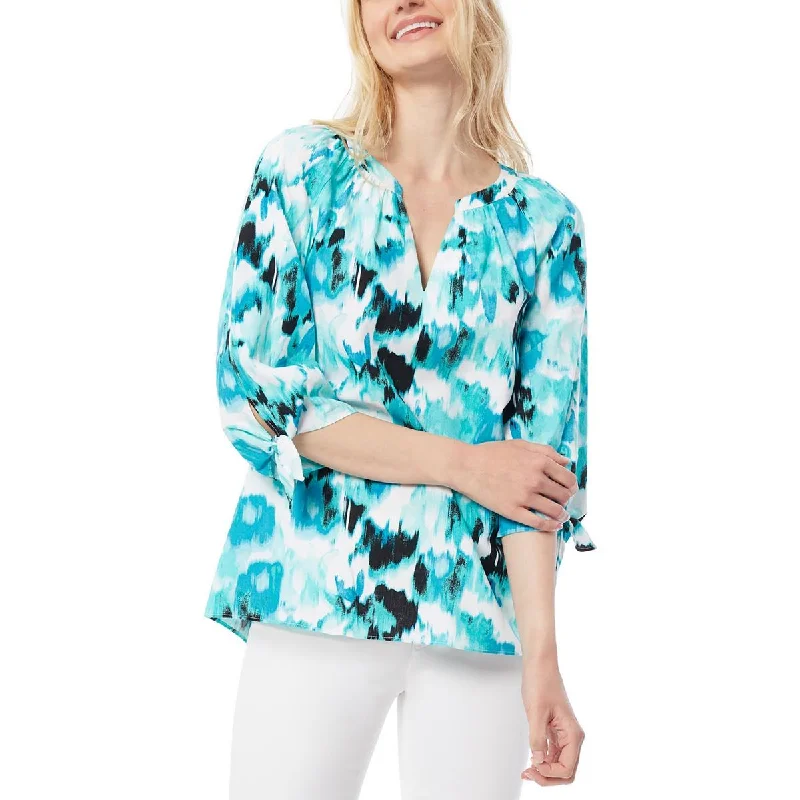 Jones New York Womens Printed Tie Sleeves Blouse