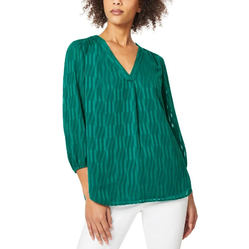 Jones New York Womens Textured Striped Blouse