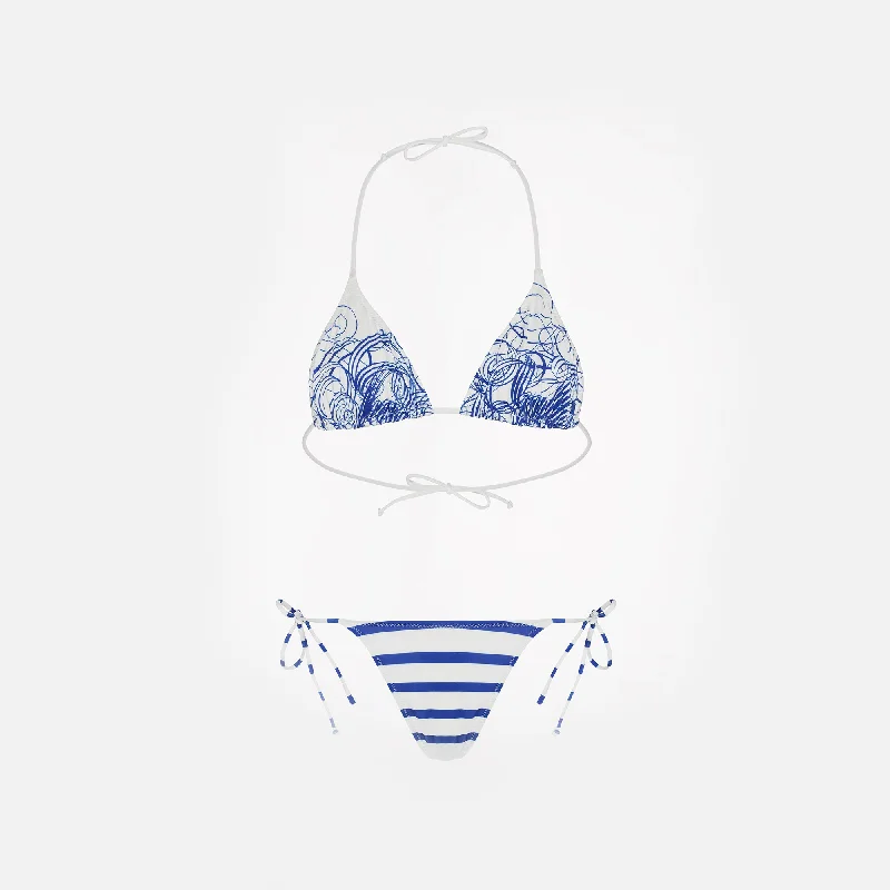 Jean Paul Gaultier Marinière Calligraphe Printed Jersey Bikini Set - White / Navy