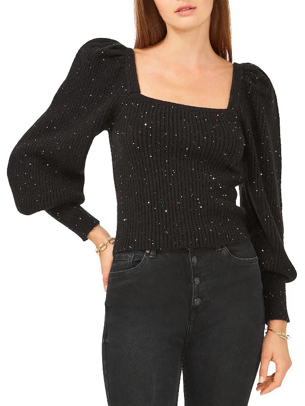 L13241359 Womens Shimmer Ribbed Pullover Sweater