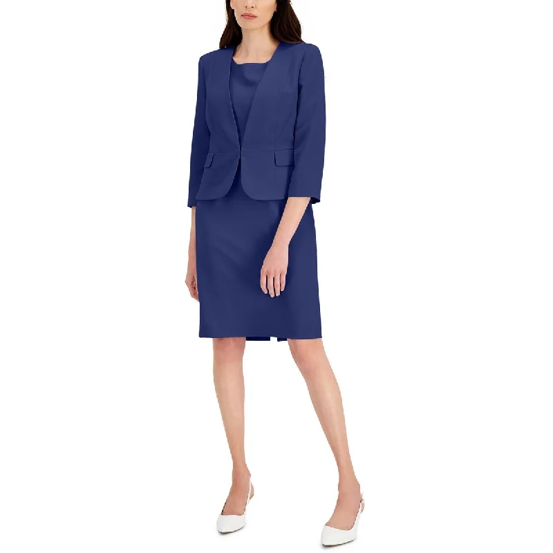 Le Suit Womens Petites Crepe Crop Open-Front Blazer