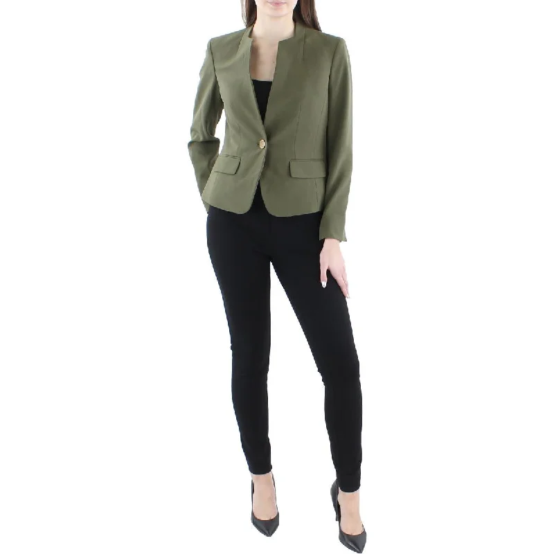 Le Suit Womens Petites Knit Long Sleeves One-Button Blazer