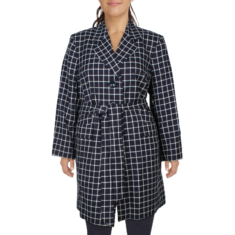 Le Suit Womens Plus Window Pane  Double-Breasted Blazer