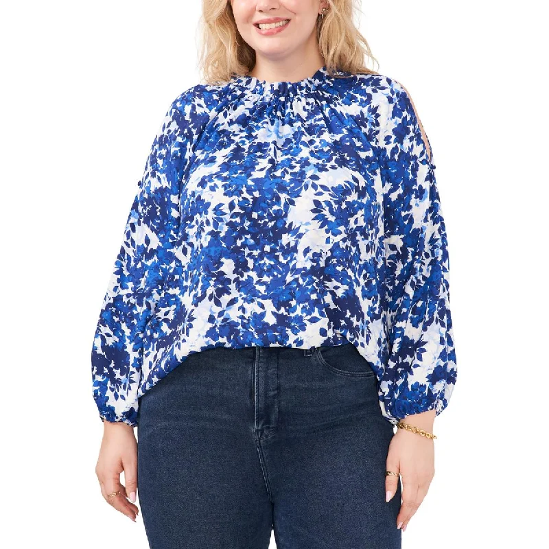 Vince Camuto Womens Plus Floral Print Polyester Blouse