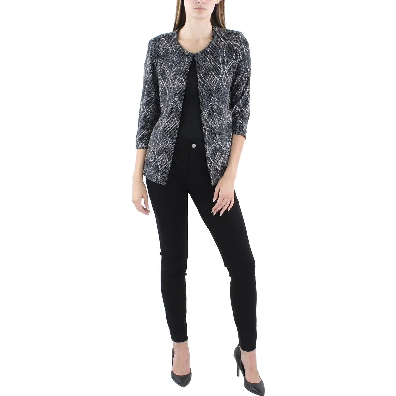 Alex Evenings Womens Glitter Cardigan Collarless Blazer