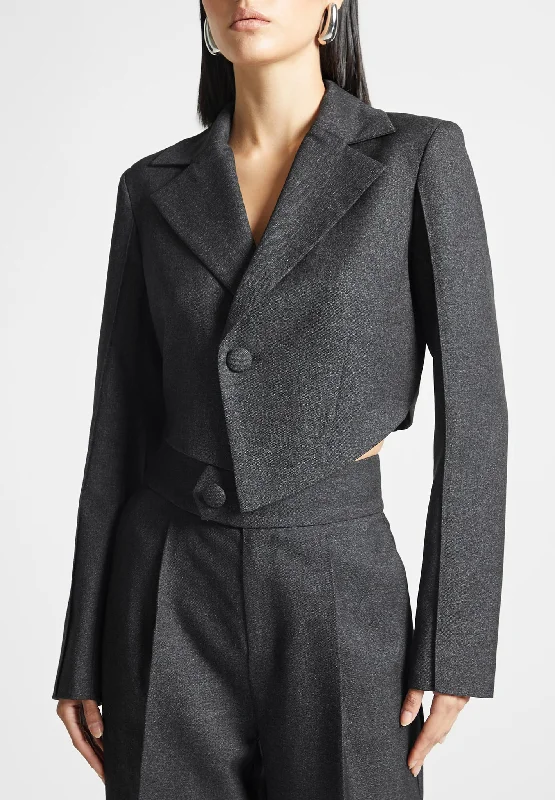 Asymmetric Tailored Cropped Blazer - Grey