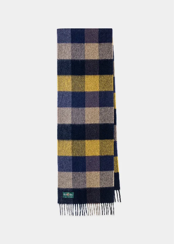 Canwick Cashmere Block Check Scarf In Mustard