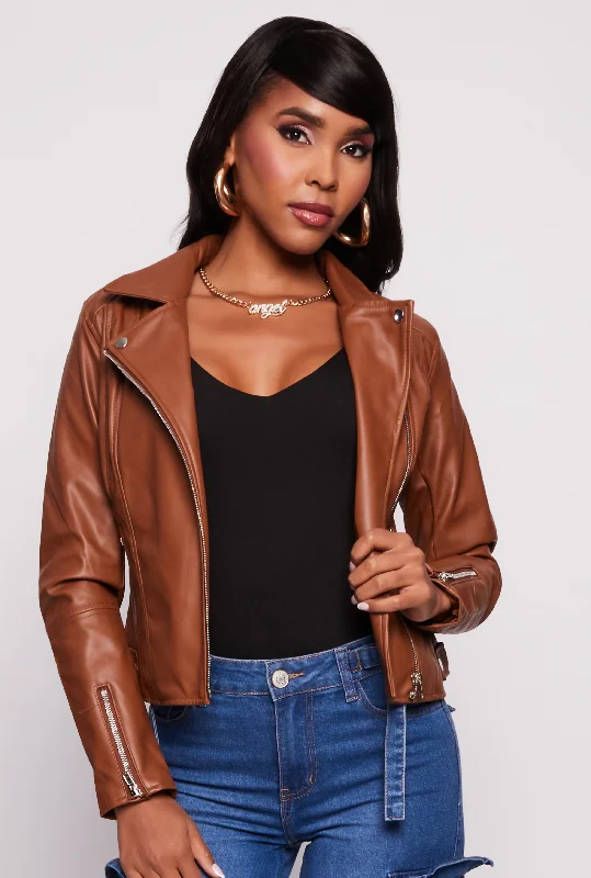 Faux Leather Zip Front Moto Jacket