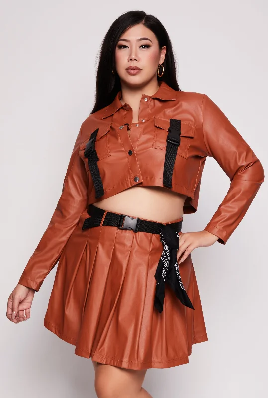 Plus Size Faux Leather Cropped Shacket