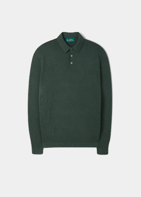 Emsworth Cotton Long Sleeve Polo Shirt in Racing Green