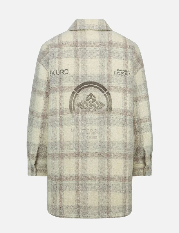 Gradient Kamon Embroidery Plaid Shirt Jacket