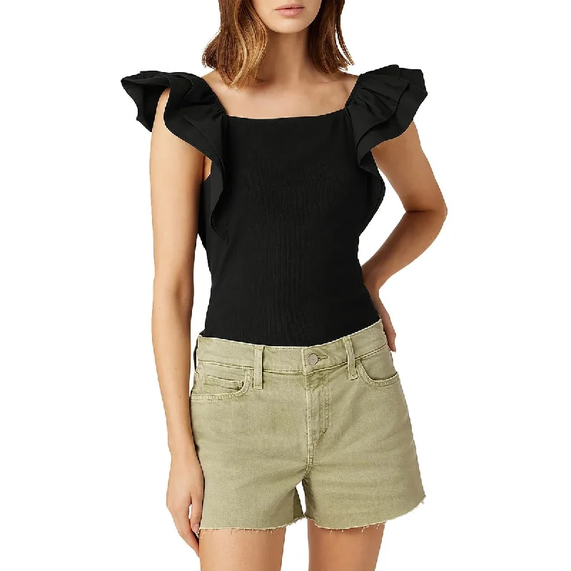 Joe's Womens Ribbed Flutter Sleeve Blouse