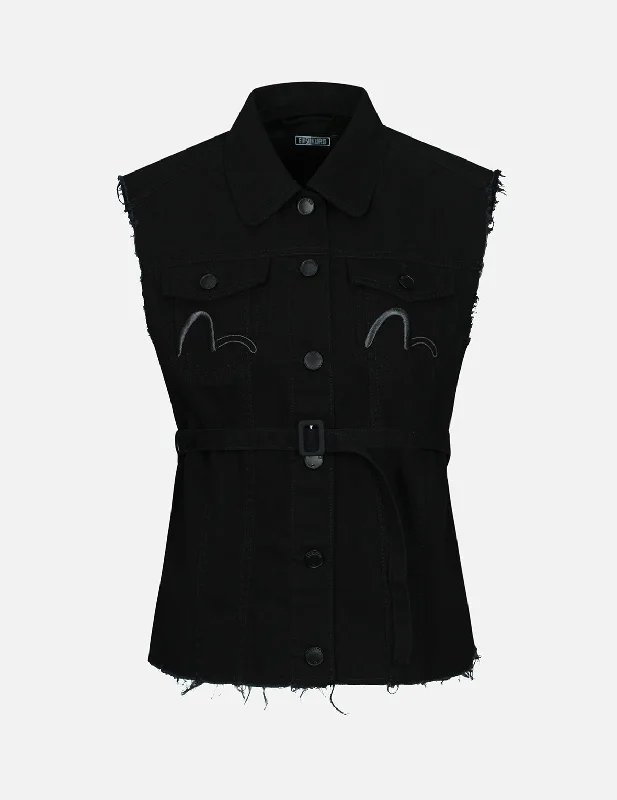 Logo Embroidery Belted Denim Vest