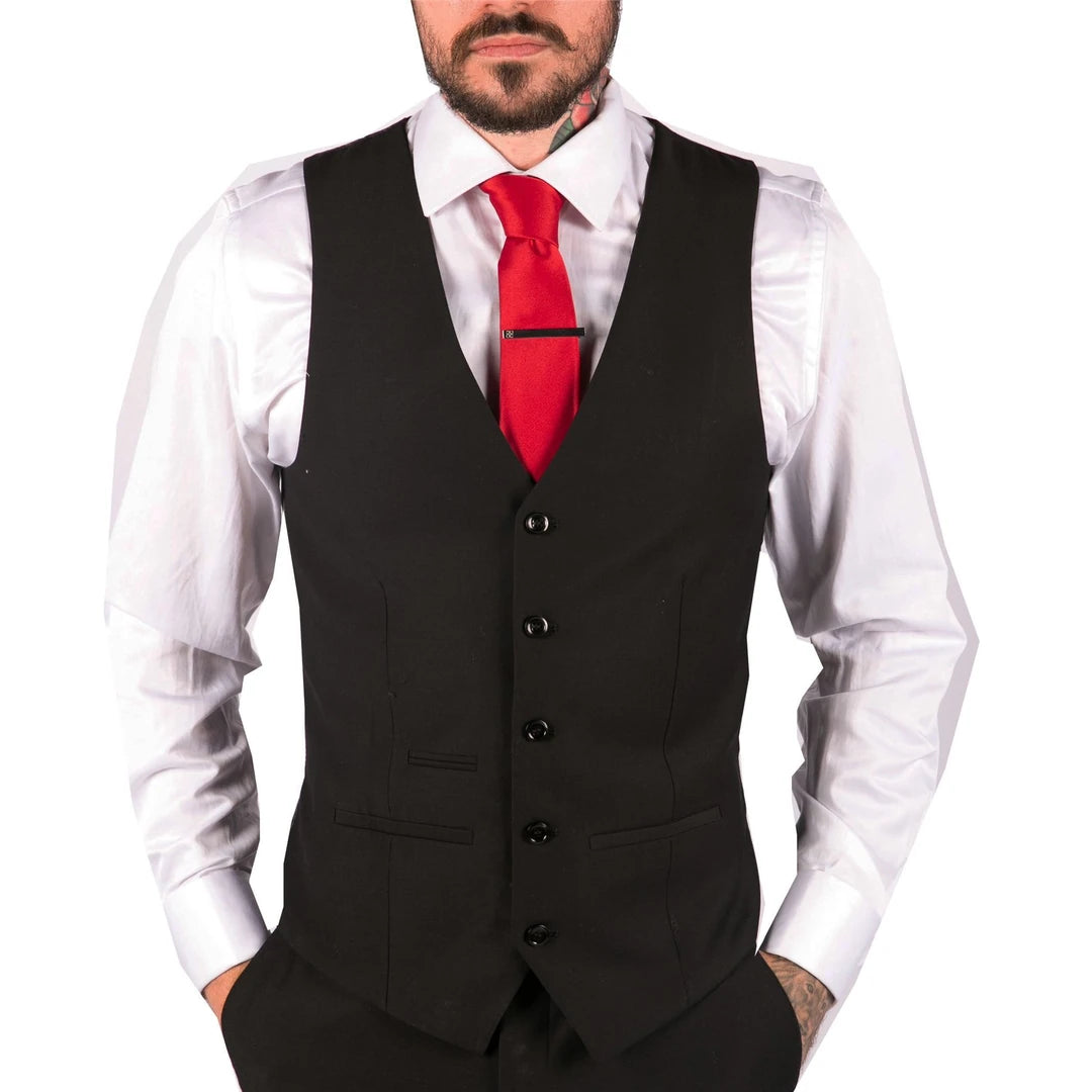 ak-20 - Men's Classic Black Waistcoat Funeral Wedding Office Work