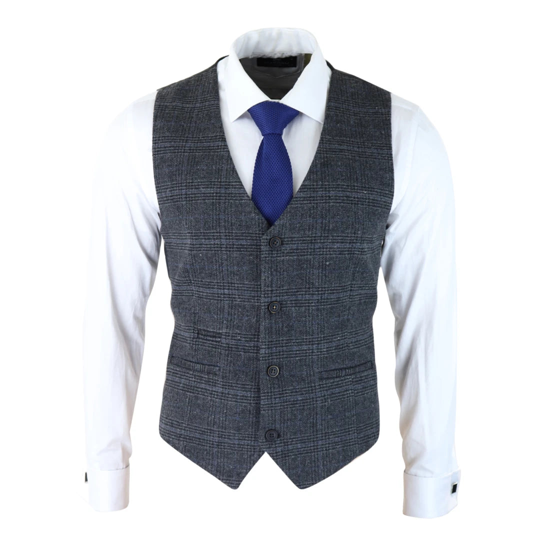 AK-12 - Men's Classic Waistcoat Prince Of Wales Check Dark Grey Wedding