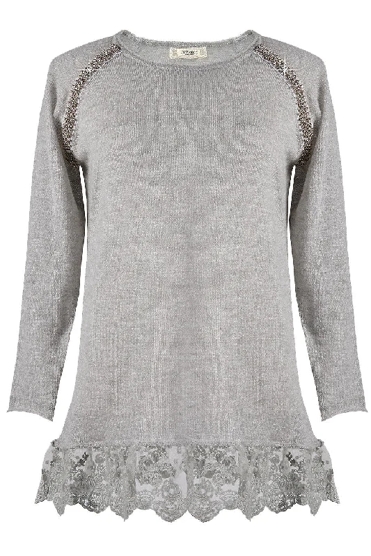 LEANDER Grey Lace Long Blouse