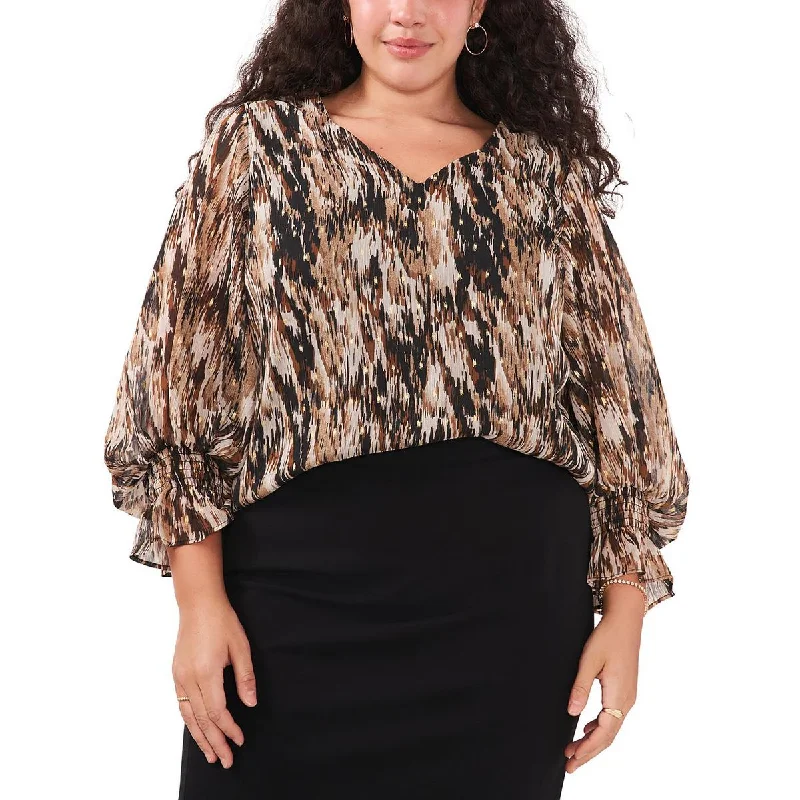 MSK Womens Plus Sheer Foil Dot Blouse